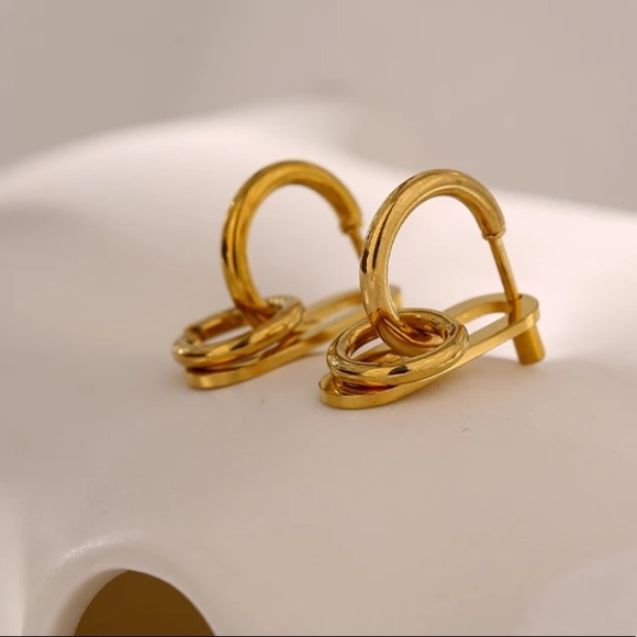 💛Gold plated screw buckle geometric earrings - Picture 4 of 7